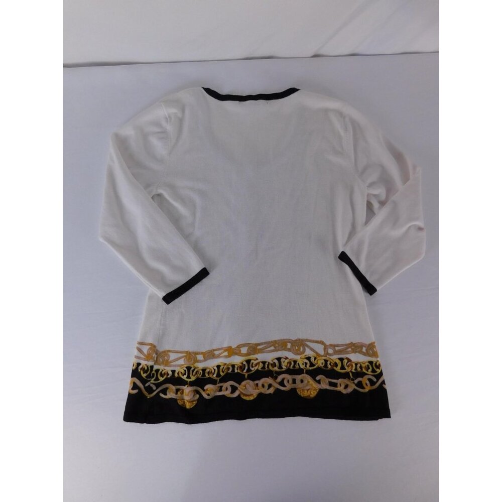Boston Proper Button-Up Womens S White Black Gold Chain Print 3/4 Sleeve - Picture 2 of 6